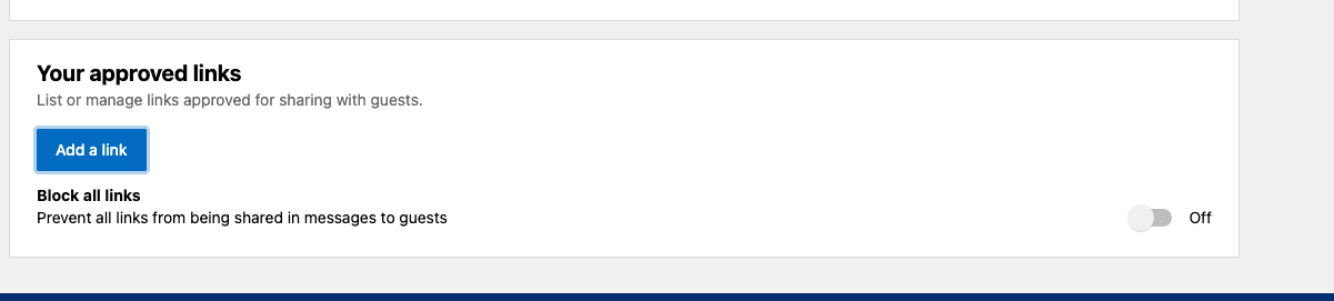 Your approved links section with Add a link button.